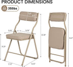2 Pack Padded Folding Chairs with Cushion, Foldable Dining Chair Set Portable Indoor Outdoor Stackable Folding Chairs with Steel Frame for Home Office Events Wedding Party Khaki