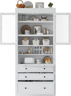 roomfitters 78 Inch Tall Kitchen Pantry Storage Cabinet with Power Outlet and Drop-Down Surface, White