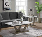 Pemberly Row Square Marble End Table, 22 x 22 x 25 in, Natural White Marble Top, Dark Gray Wood Base, Contemporary Design, Stylish Support Legs for Living Room or Bedroom Decor