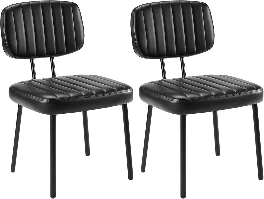 DUMOS Dining Chairs Set of 2, Upholstered Mid-Century PU Leather Accent Chair with Backrest and Metal Legs for Kitchen, Dining Room, Living Room, Black
