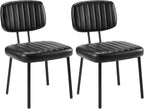 DUMOS Dining Chairs Set of 2, Upholstered Mid-Century PU Leather Accent Chair with Backrest and Metal Legs for Kitchen, Dining Room, Living Room, Black