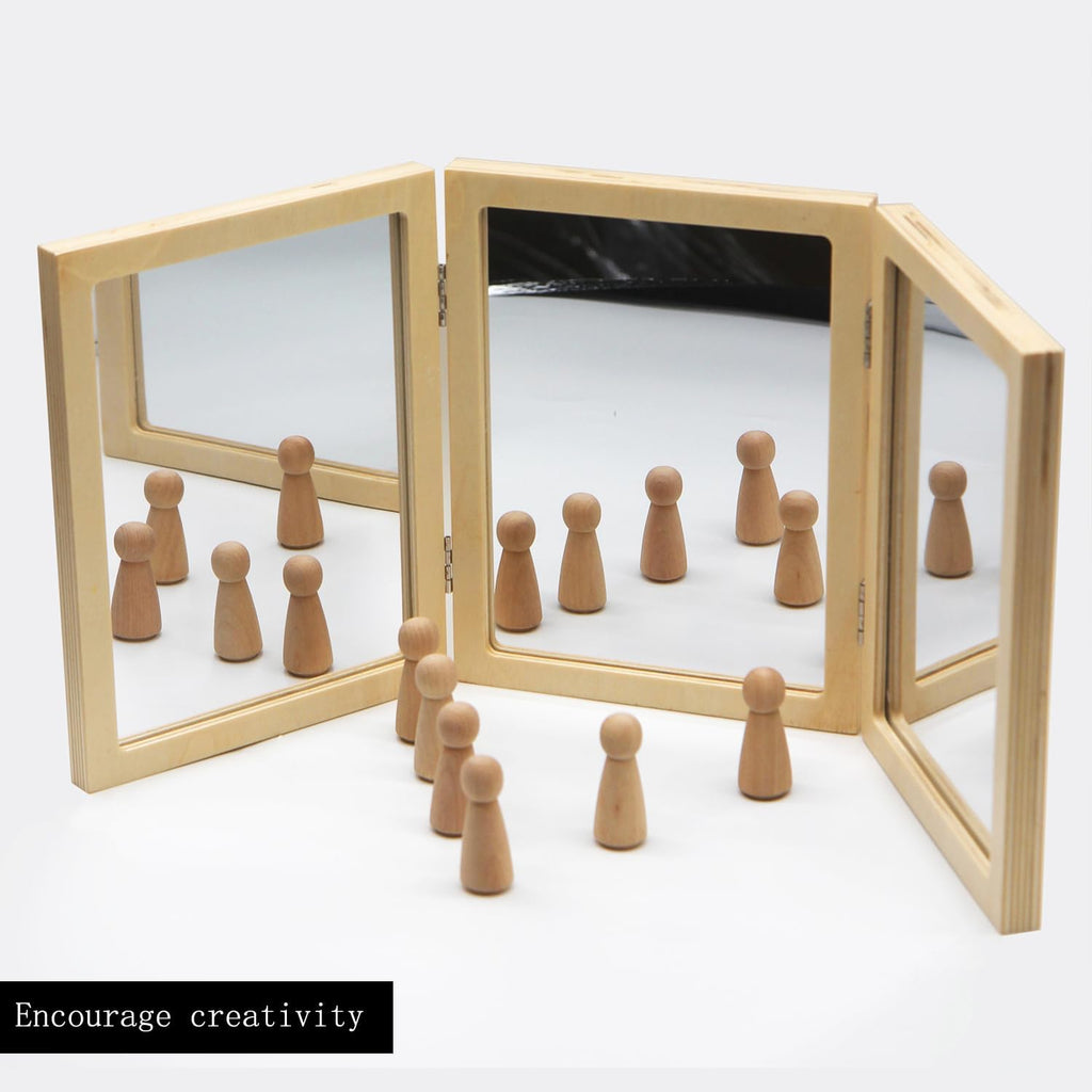 Montessori & Reggio Inspired Children Mirror, Preschool Classroom Essential, 3 Panels, 3-in-1 Folding, Small Mirror for Light Table Explore