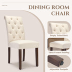 COLAMY Tufted Dining Chairs Set of 2, Accent Parsons Diner Chair Upholstered Fabric Stylish Kitchen Chairs with Solid Wood Legs and Padded Seat, Beige