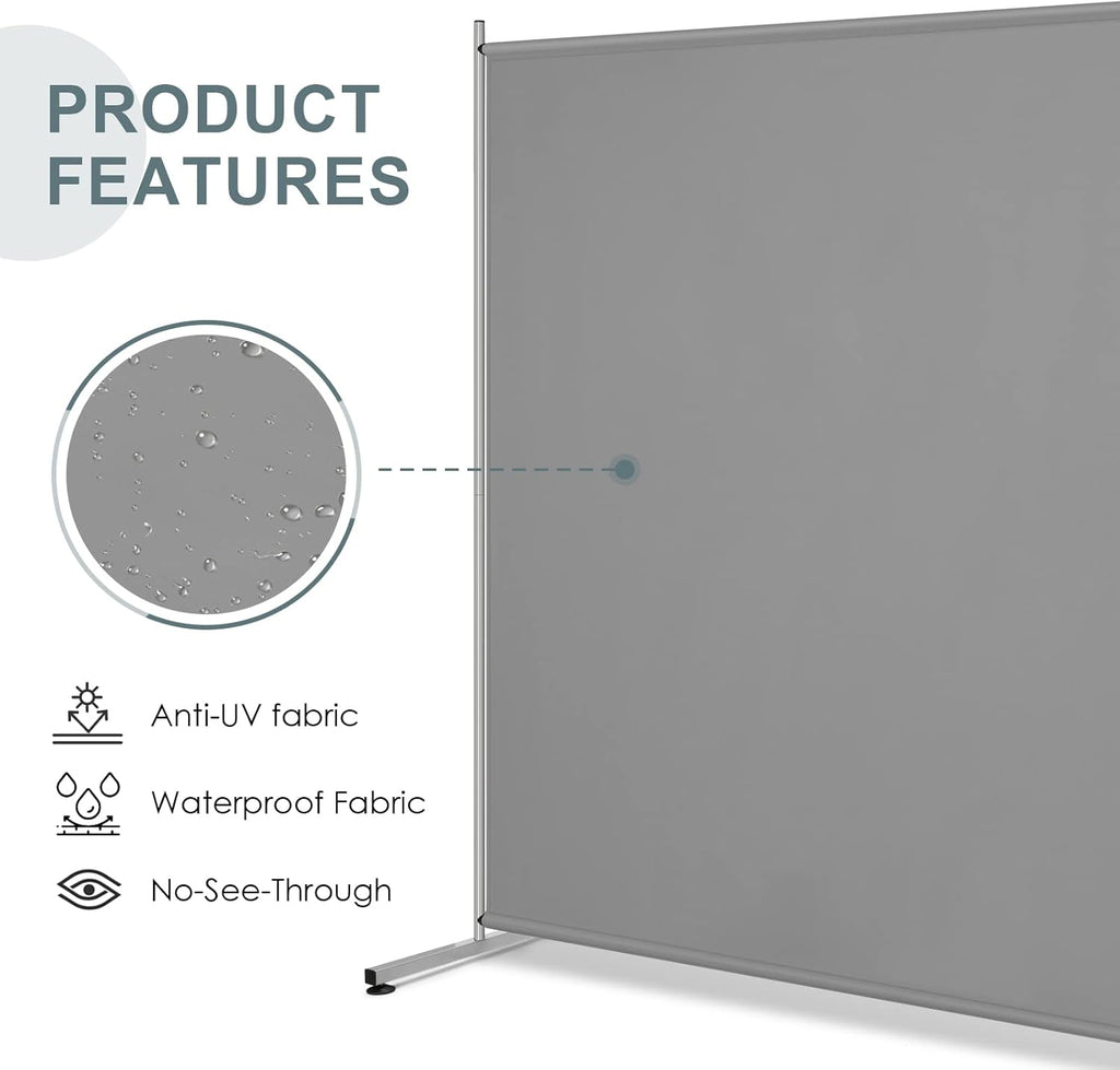 RANTILA Single Large Panel Room Divider, Privacy Screen for Office, Partition Separators, Freestanding Divider 71''W x 69.5''H, Grey