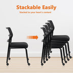 CLATINA 12PK Mesh Stacking Office Desk Chairs with Wheels, Portable Stackable Bulk Waiting Room Armless Chair with Adjustable Back & Fabric Seat for Guest Lobby Side School Church Conference Break