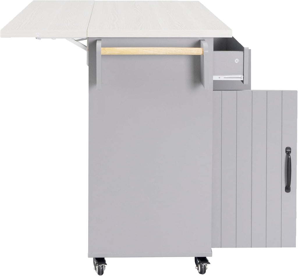 Ball & Cast Kitchen Island with Trash Can Storage Cabinet,Kitchen Cart W/Drop Leaf,Spice Rack,Towel Rack and Drawers,Rolling Kitchen Islands on Wheels W/Adjustable Shelf for Dining Room,Grey