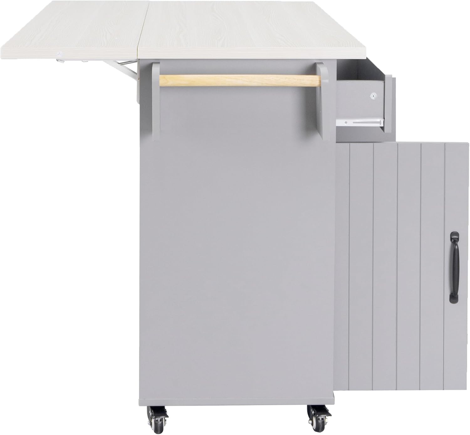 Ball & Cast Kitchen Island with Trash Can Storage Cabinet,Kitchen Cart W/Drop Leaf,Spice Rack,Towel Rack and Drawers,Rolling Kitchen Islands on Wheels W/Adjustable Shelf for Dining Room,Grey