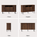 55'' Fluted Cabinet with Storage, Walnut Buffet Cabinet Sideboard with Sliding Door & Adjustable Shelves, Mid Century Coffee Bar, Curved Edge Design Storage Cabinet for Kitchen, Living Room, Entry