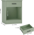 FOTOSOK Nightstand Set of 2 with Drawer and Storage Shelf | Night Stand Bedside Table End Table, Night Stand for Bedroom, Home Office, 15.7"D x 17.7"W x 23.6"H, Green