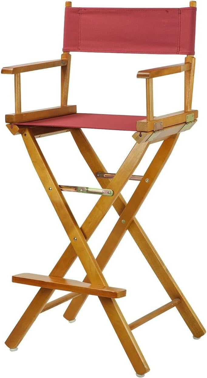 HomeStock Director's Chair with Built-in Armrests and Foldable Design for Easy Storage, Lightweight Durable Frame Perfect for Indoor or Outdoor Seating Burgundy/30-Inch Honey Oak Frame