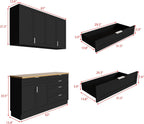 WOODTIME Wall Mounted Cabinet and Pantry with Countertop, Wooden Modern 2 Piece Kitchen Storage Cabinet with Drawers & Shelves for Dining Room Living Room, Black