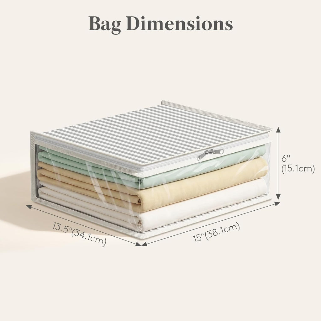 Lifewit 6 Pack Bed Sheet Organizers and Storage, Foldable Organizer with Window (Queen & King Size) Zipper Bedding Storage Box for Bedsheets and Blankets Organizer, Blankets, Black and White