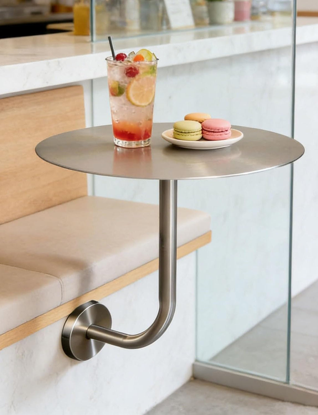 Floating Coffee Table,Wall Mounted Round End Table for Pub & Juice Bar,Space Saving L-Bracket Hanging Nightstand(Dia 40cm(16in))