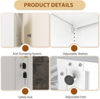 Tall Metal Narrow Bathroom Storage Locker Cabinet 67" H, Tall White Pantry Cabinets with 5 Adjustable Shelves and Lockable Doors for Kitchen, Home Office, Living Room, Dining Room