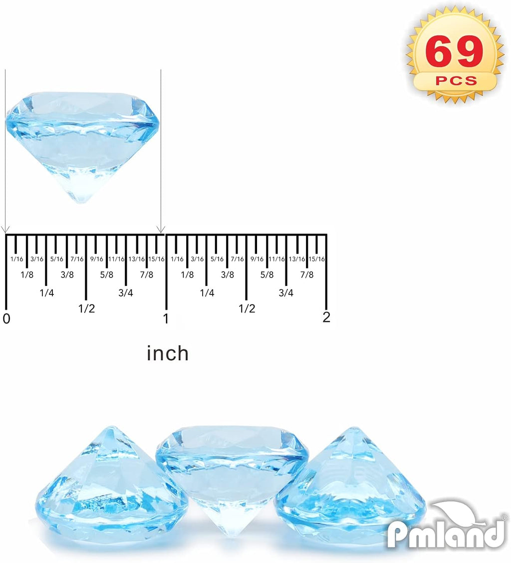 PMLAND 69 Pieces 25mm Big Round Acrylic Diamond Crystals Gems Treasure Gemstones for Baby Shower Table Scatters Vase Fillers Decoration Party Treasure Hunting Arts and Crafts - Light Blue