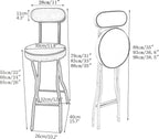 Portable Folding Stool with Padded Seat Backrest and Footrest Foldable Bar Chair for Adults Collapsible Round(Black,Sitting Height:60cm/24)