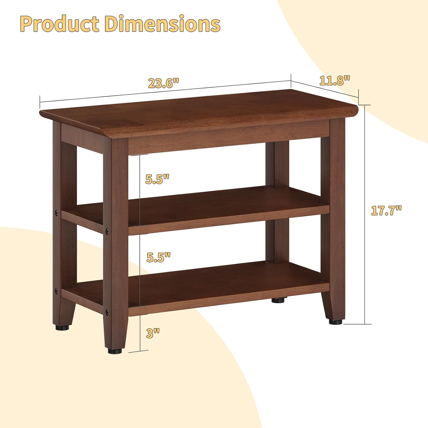 Wood Shoe Bench for Entryway,Bench with Shoe Rack,Storage Shoe Organizer for Hallway,Living Room,Bedroom (Brown, 23.62''W×11.81‘’D×17.71‘’H)