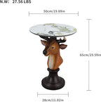 Realistic Deer Head Accent End Table - Buck Side Table with Faux Marble Round top, 25.59" Tall Contemporary Stag Nightstand for Living Room, Office and Reception Area Gift for Mom and Dad