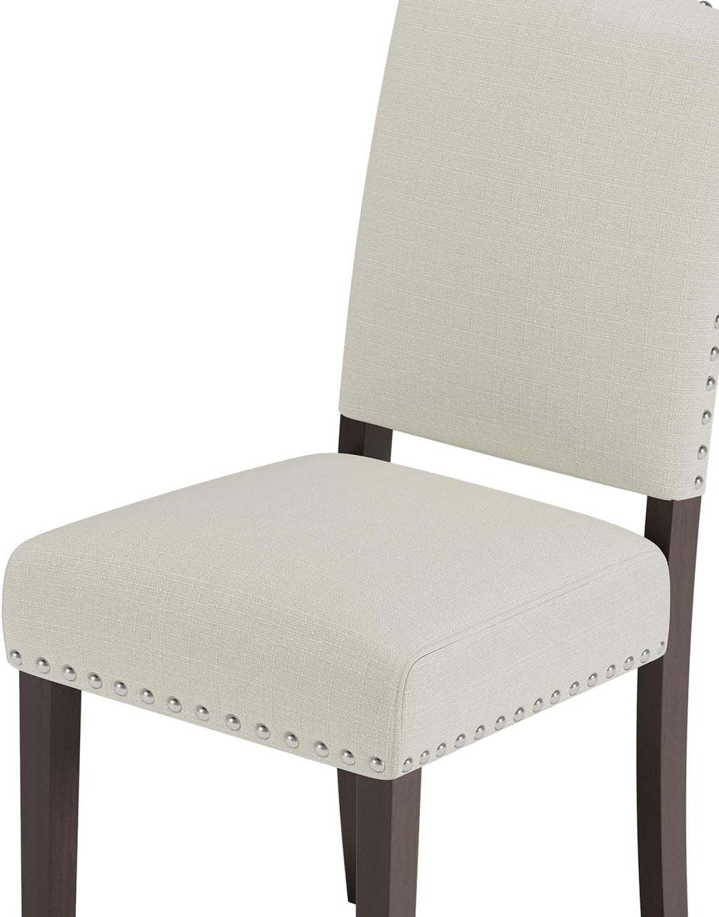 Upholstered Dining Chairs Set of 6 with Thickened Seat Cushion, Wooden Mid-Century Modern Fabric Farmhouse Kitchen Chairs for Dining Room Living/Restaurant/Reading Room(Beige)