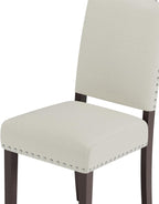 Upholstered Dining Chairs Set of 6 with Thickened Seat Cushion, Wooden Mid-Century Modern Fabric Farmhouse Kitchen Chairs for Dining Room Living/Restaurant/Reading Room(Beige)