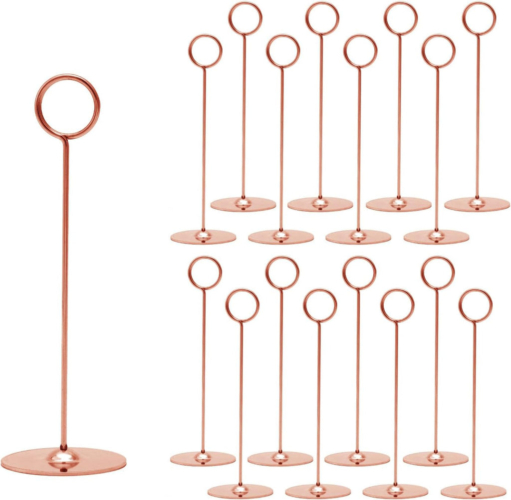Urban Deco 16 Pieces Table Card Holder 8 inches Table Number Holders Place Steel Card Holders for Photos, Food Signs, Memo Notes, Weddings, Restaurants, Birthdays (Rosegold)