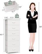 Crestlive Products Tall Dresser for Bedroom Vertical Storage Tower - Sturdy Steel Frame, Wood Top, Easy Pull Fabric Bins, Handles - Organizer Unit for Hallway, Entryway, Closets - 6 Drawers (White)