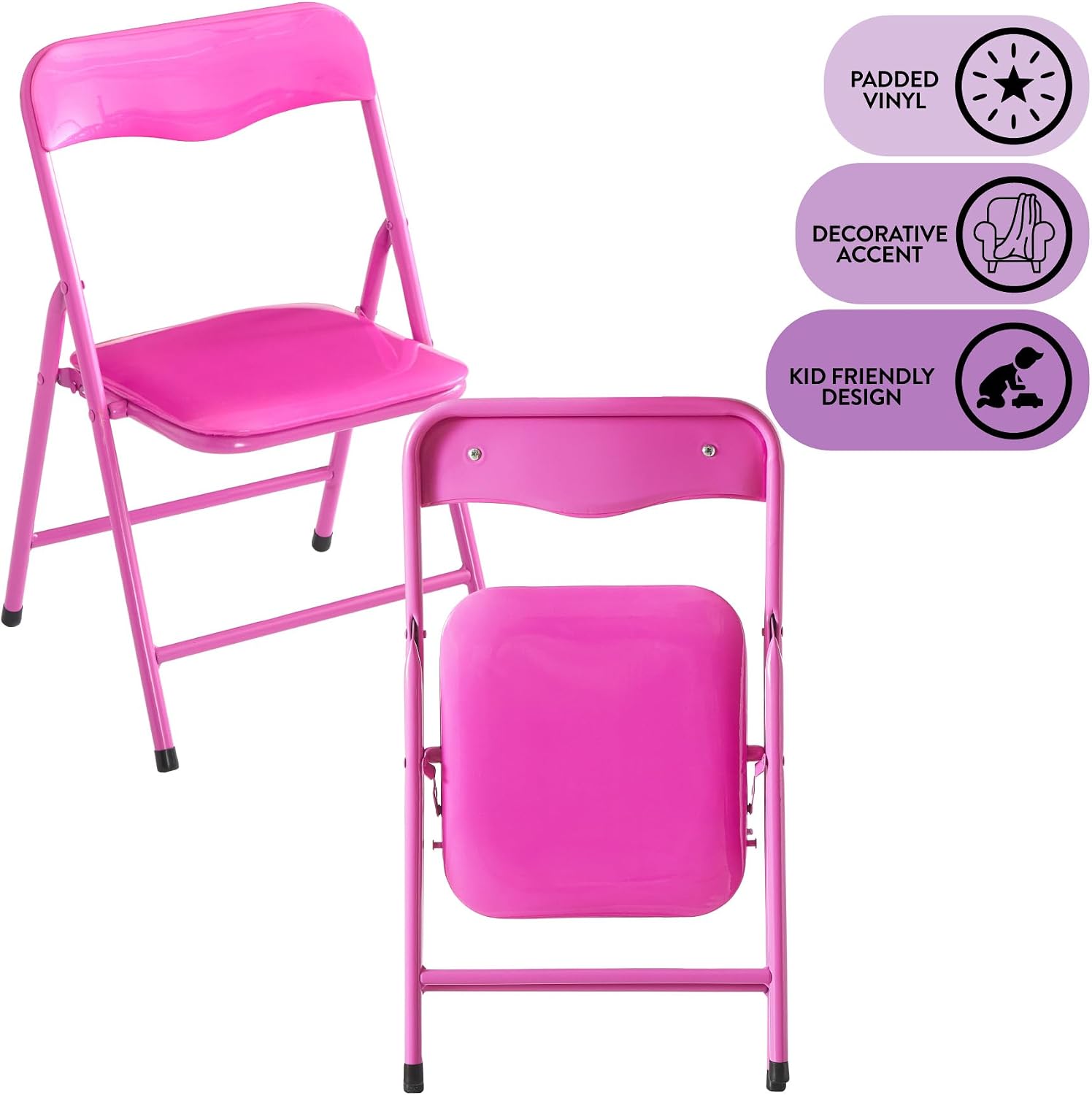 Heritage Kids Padded Folding Chair for Kids, Set of 2, Pink, Ages 3+