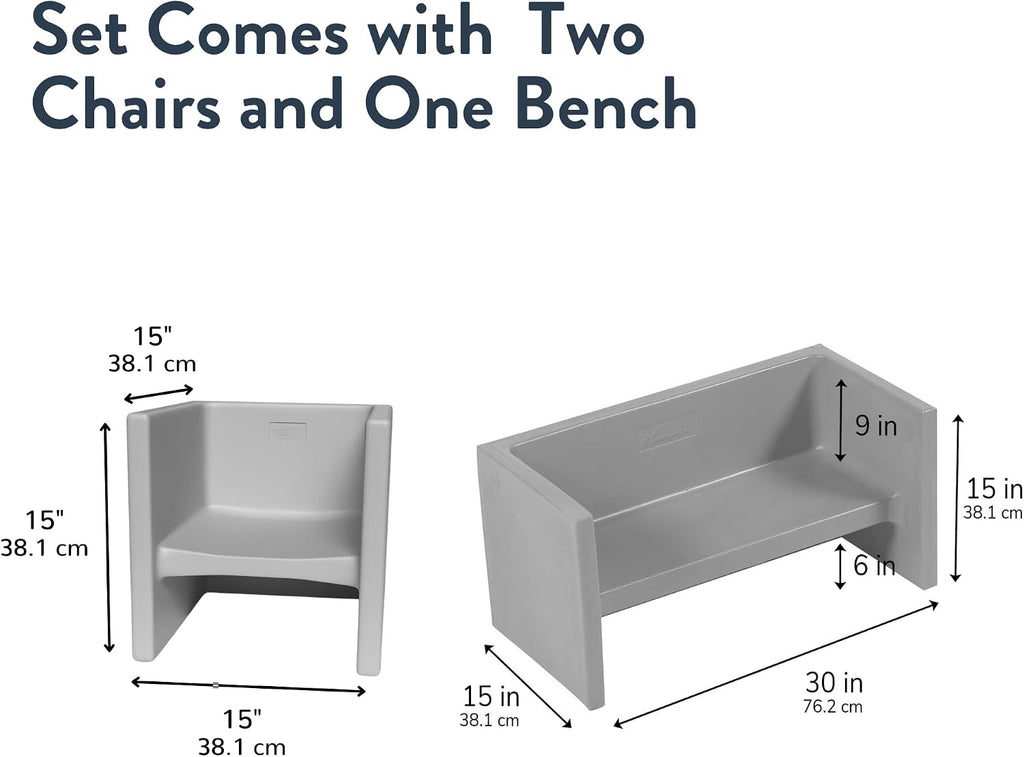 Children's Factory Cube Chairs and Adapta-Bench Bundle, Kids Flexible Seating, Classroom, Preschool and Daycare Furniture, Indoor or Outdoor Toddler Chairs, 3 Pack in Blue