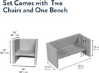 Children's Factory Cube Chairs and Adapta-Bench Bundle, Kids Flexible Seating, Classroom, Preschool and Daycare Furniture, Indoor or Outdoor Toddler Chairs, 3 Pack in Blue