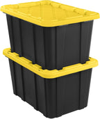 6 Pack, Large 27 Gallon Durable Plastic Storage Bin with Snap-On Lid, Storage Bin for Home Garage Organization, Black and Yellow