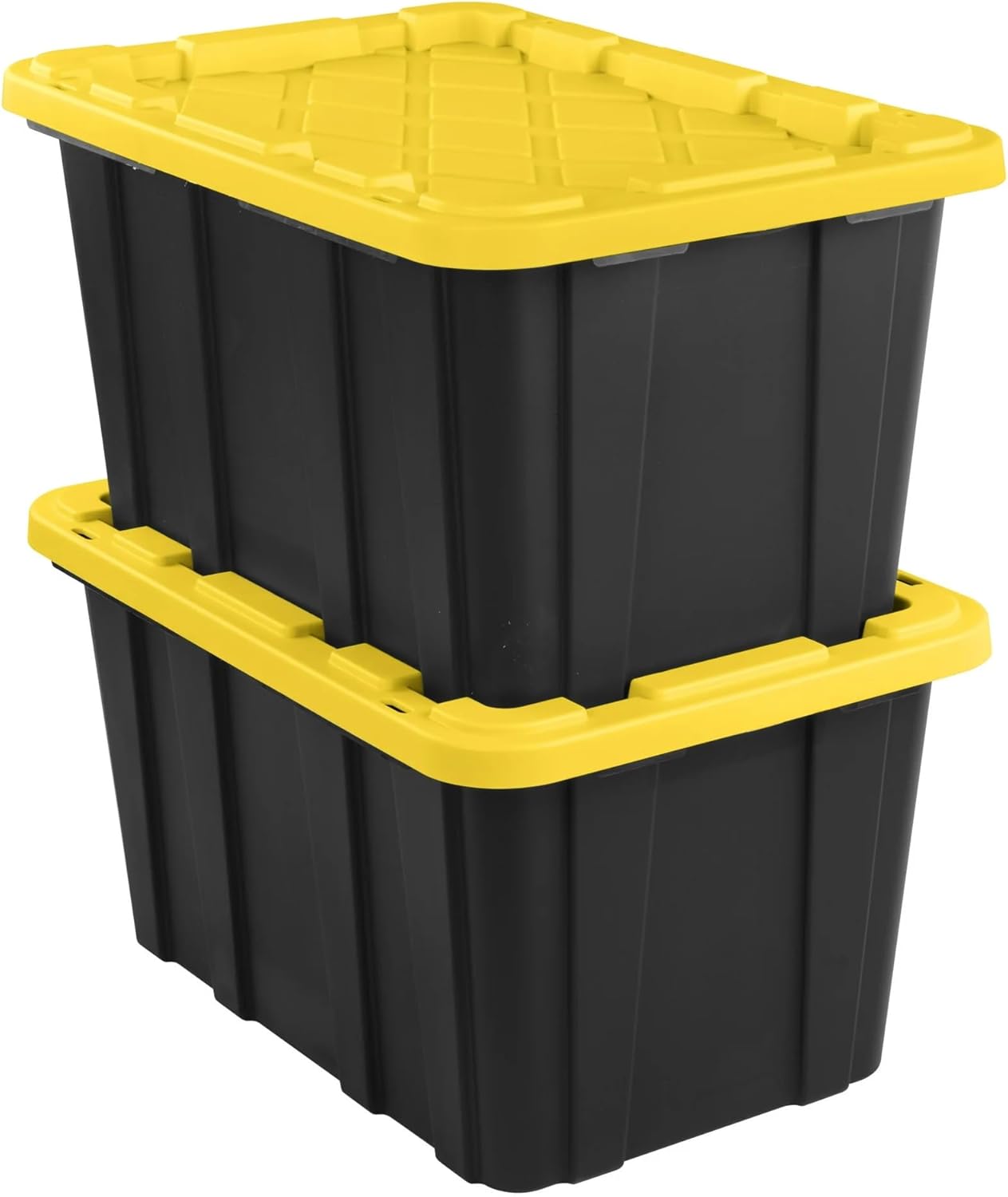 6 Pack, Large 27 Gallon Durable Plastic Storage Bin with Snap-On Lid, Storage Bin for Home Garage Organization, Black and Yellow