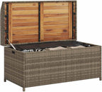 Storage Bench Grey and Brown Poly Rattan and Solid Acacia Wood, 39 Inch Rectangular Outdoor Deck Box with Gas Spring Lid for Garden Patio Balcony, Seating for 2 People