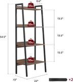 Ladder Shelf, 4 Tier Bookshelves, Open Bookcase,Home Office Storage Organizer, Free-Standing Shelf Unit for Bedroom,Living Room&Home Office, Walnut