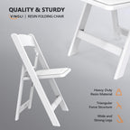 VINGLI White Resin Folding Chair with Padded Cushion, Set of 1, Plastic Foldable Seat for Indoor & Outdoor Use, Comfortable Design for Events, Parties & Home (1, White, M)
