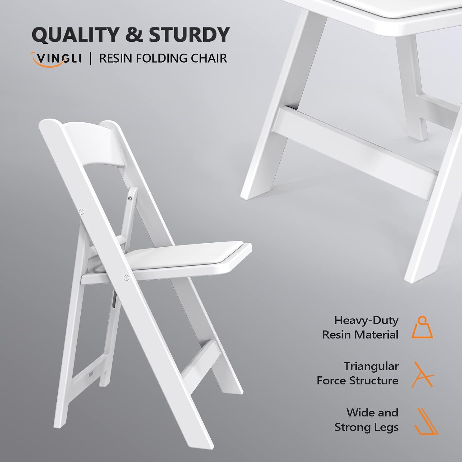 VINGLI White Resin Folding Chair with Padded Cushion, Set of 1, Plastic Foldable Seat for Indoor & Outdoor Use, Comfortable Design for Events, Parties & Home (1, White, M)