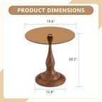KEIKI Modern Side Table with Tempered Glass Top, Round Metal End Table for Living Room Bedroom Balcony, Small Accent Coffee Table for Sofa Side Bedside, 19.6", Walnut