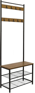 Meerveil Coat Rack Stand, Shoe Rack, Coat Rack Stand, Clothes Rack, Shoe Storage Bench with 9 Hooks, Metal Hall Tree, Metal Frame for Bedroom, Living, Room Hallway (Brown), Retro