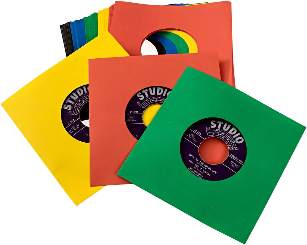 Vinyl Record Sleeves 45rpm - 7 inch Premium Acid Free Protection Multicolor Paper Covers for 7” Singles Records - 50 Pack