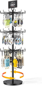 ORLESS 3 Tier Rotating Jewelry Display Stand, Keychain Display Stand with 36 Hooks, Black Metal Retail Display Spinning Holder for Vendor, Spinning Display Rack for Necklace Bracelet Earring Organizer