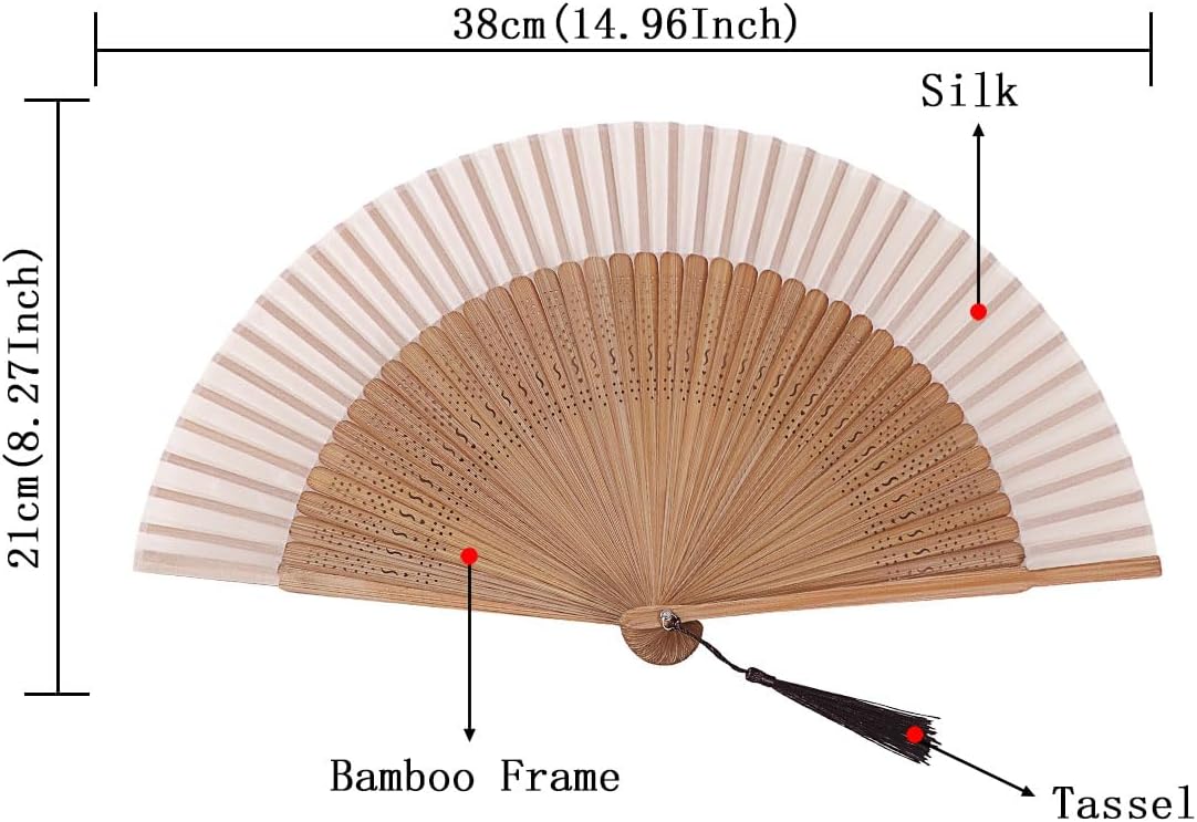 8.27"(21cm) Hand Held Bamboo Silk Folding Fan Foldable Hand Fan,Chinese/Japanese Charming Elegant Vintage Retro Style,Women Ladys Girls Best Gifts，Brown