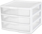 Sterilite 3-Pack Wide 3 Drawer Unit, Plastic Desktop Organizer with Clear Drawers, White Frame - Stackable Multi-Purpose Storage for Office Supplies, Craft Rooms, Classrooms and Home Organization