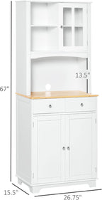 Freestanding 67" Kitchen Buffet with Hutch, Pantry Cabinet with Microwave Stand, Adjustable Shelf, 2 Drawers, Cupboard, White,15.5 * 26.8 * 67