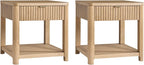 HULALA HOME Rubber Wood Frame End Table with Drawer, 24" Wood Side Table with Open Shelf, Oak Veneer Finish, Fluted Trim(Set of 2, Natural)