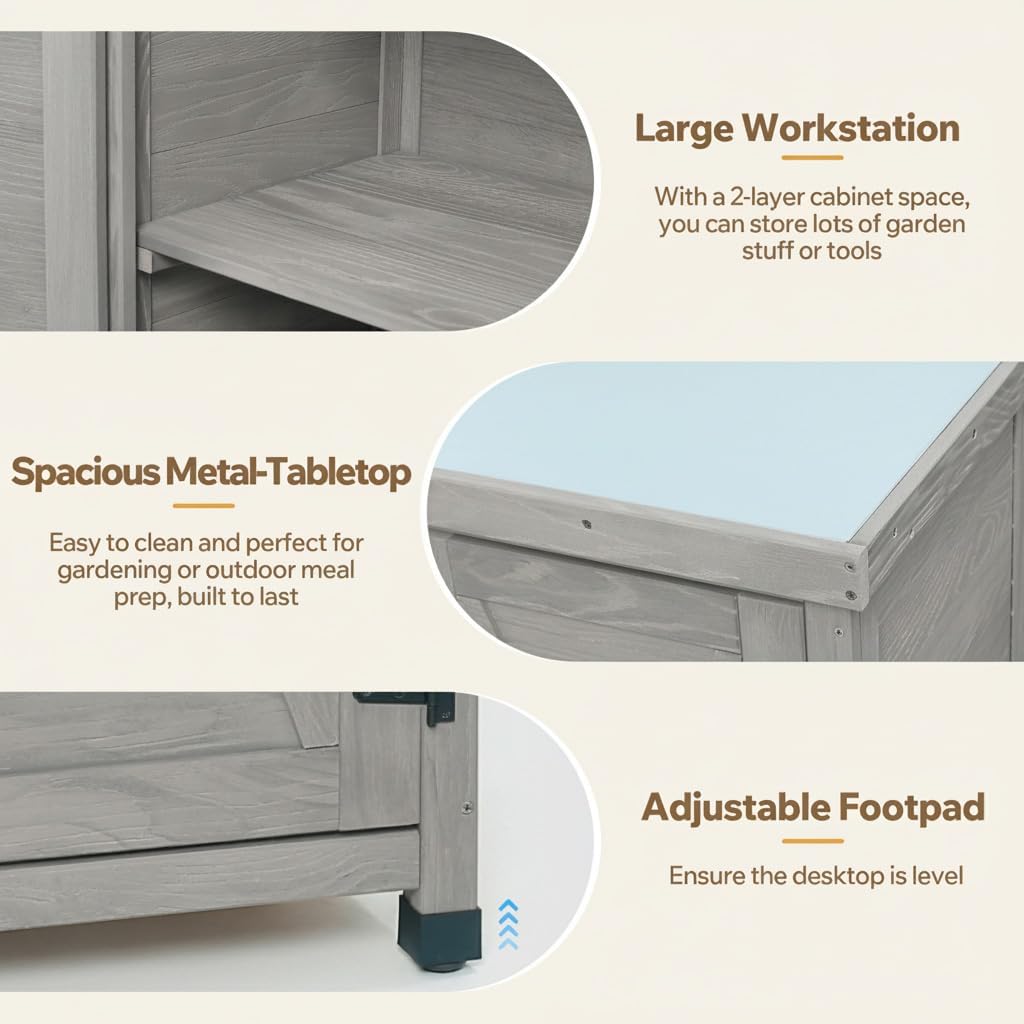 31" Weatherproof Living Room Cabinet, Practical Cabinets with X-Shape Frame, Storage Locker with Magnetic Door for Patio, Gray