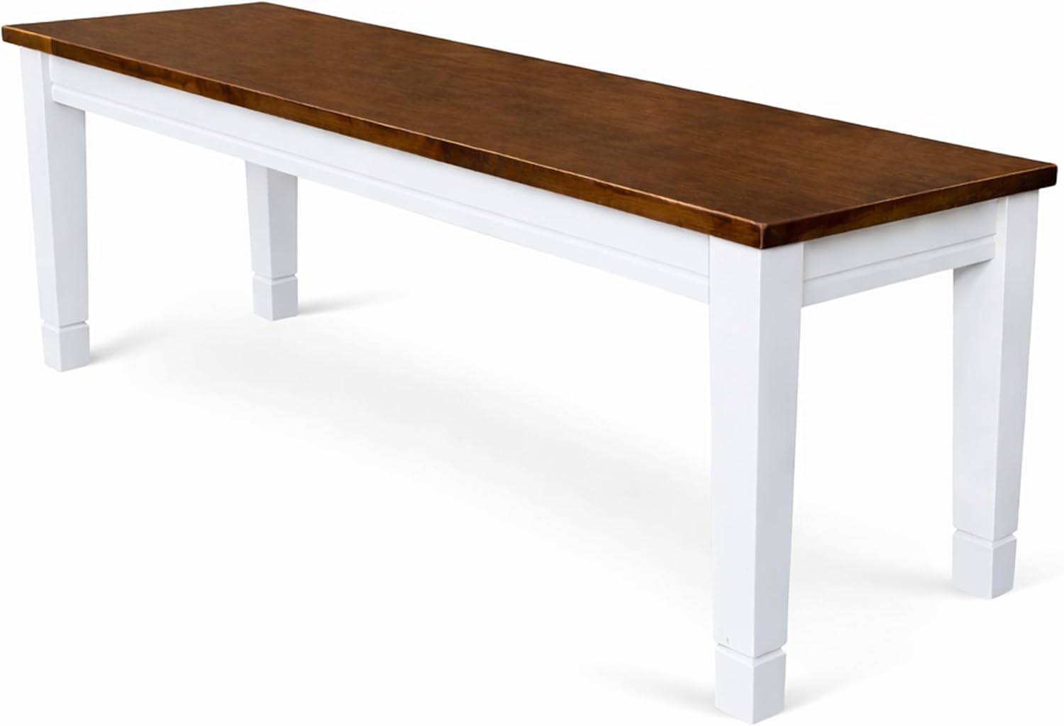 Modern Dining Bench, Dirty Oak/White Finish Solid Rubberwood
