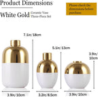 White & Gold Ceramic Vase Set of 3, Modern Round Circle Electroplated Two-Tone Decorative Vases for Pampas Grass, Dining Table Wedding Centerpiece, Living Room Bedroom Office Bookshelf
