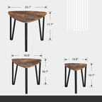 DRM 3pcs Industrial Nesting Triangle Coffee, End, Console Tables; Stackable; Wood Look, Iron Frame