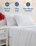 Extra Thick Heavyweight Queen Size 4 Piece Sheet Set – High End Super Luxury Bed Set – Premium Heavyweight Hotel Quality Sheets with Deep Pockets - Easy-Fit - Ultra-Soft, Warm & Wrinkle Free - White