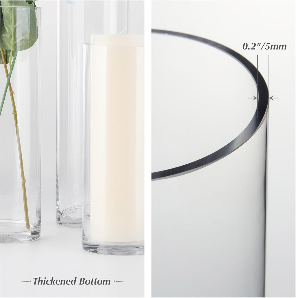 WGVI Quality Thick Weighted Clear Cylinder Glass Vases, 4" W x 12" H, Flower Arrangement Floating Candle Holders Wedding Centerpieces Terrarium Planter Floral Countertop Storage Container, 1 Piece