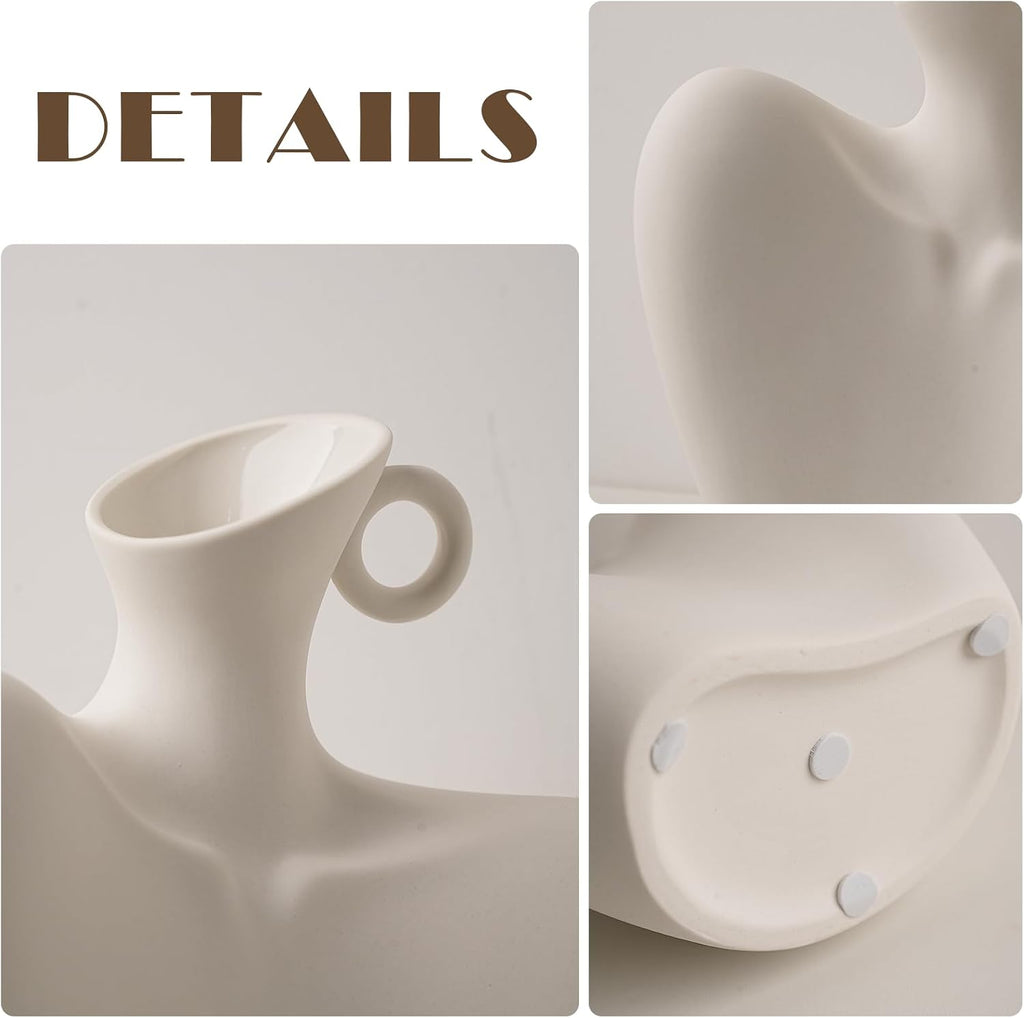 Ceramic Vase, Human Body Vase for Home Decor, Modern Minimalist Boho White Vase for Living Rooms, Bedrooms, Shelves, Dining Tables, Bathrooms, and Offices (White)